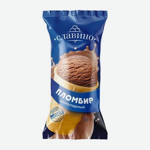 Мороженое пломбир шоколадный 12% в вафельном стаканчике Славино 80г 80 г