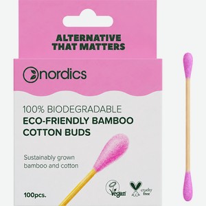 NORDICS Бамбуковые ватные палочки розовые Eco-Friendly Bamboo Cotton Buds, 100 шт