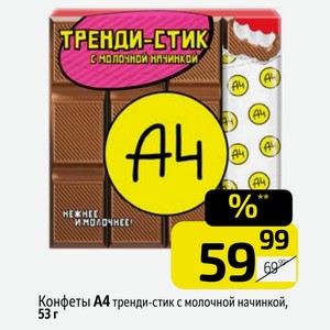 Конфеты А4 тренди-стик с молочной начинкой, 53 г