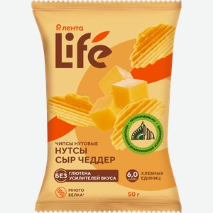 Чипсы нутовые ЛЕНТА LIFE Нутсы Сыр Чеддер, 50г