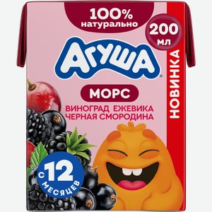 Морс ягодный АГУША Виноград, ежевика и черная смородина, с 12 месяцев, 200мл