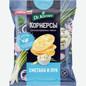 Чипсы цельнозерновые рисово-кукурузные DR KORNER со сметаной и зеленым луком, 50г