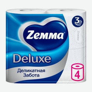 Туалетная бумага белая Deluxe Zemma 4 рулона 3 слоя 378 г
