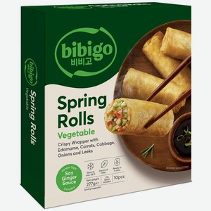 Спринг-роллы овощные Bibigo с соево-имбирным соусом замороженные п/ф, 277г, 277 г