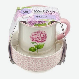 Набор посуды салатник и кружка фарфор розовый Wellfort Гортензия 650 г