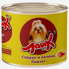 Паштет консервированный влажный для собак «Лайк»: сердце и печень 850 гр