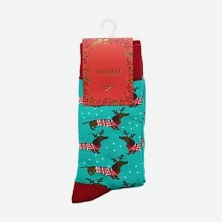 Носки женские, модель: XMAS DOG, цвет: бирюзовый