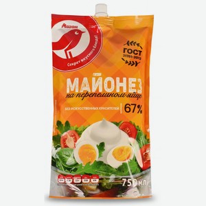 Майонез на перепелином яйце АШАН Красная птица 67% ГОСТ охлажденный, 750 мл