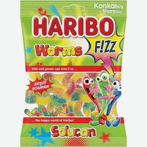 Мармелад Haribo Червячки с фруктовым вкусом кислый жевательный, 70г, 70 г