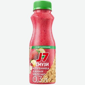 Смузи J7 Клубника-Банан-Яблоко со злаками и витаминами, 300мл