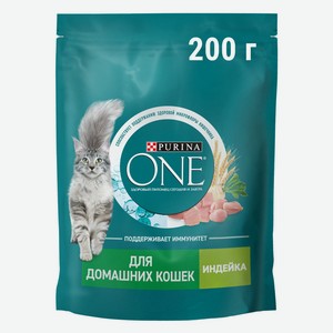 Корм сухой PURINA ONE для взрослых домашних кошек с индейко