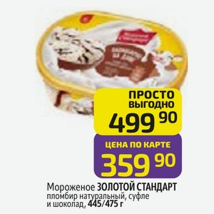 Мороженое ЗОЛОТОЙ СТАНДАРТ пломбир натуральный, суфле и шоколад, 445/475 г