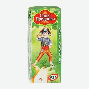 Сок детский Сады придонья Яблоко-Груша, с 5 месяцев, 0.2 л, тетрапак