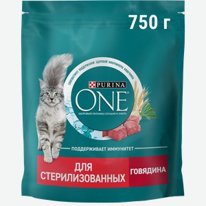 Корм сухой для взрослых кошек PURINA ONE для стерилизованных и кастрированных, с высоким содержанием говядины и пшеницей, 750г