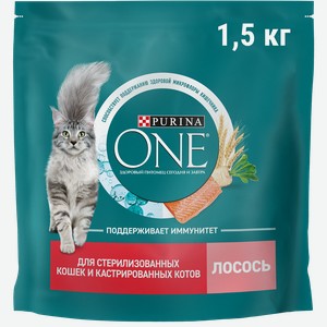 Корм сухой для взрослых кошек PURINA ONE для стерилизованных и кастрированных, с высоким содержанием лосося и пшеницей, 1,5кг