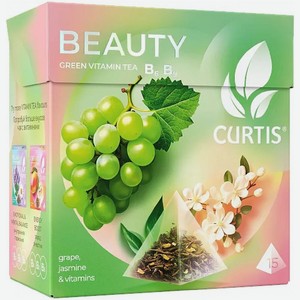 Чай зелёный Curtis Beauty с кусочками винограда и лепестками жасмина листовой, 15х1.7г