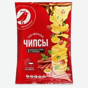 Чипсы картофельные АШАН Красная птица Колбаски гриль с горчицей, 120 г