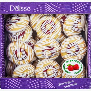 Печенье бисквитное DELISSE с начинкой со вкусом малины, в белой глазури, 450г