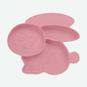 SILIHOME Силиконовая детская тарелка  Зайка  с секциями, розовый