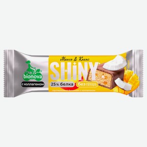 Батончик протеиновый Bionova Shiny глазированный манго и кокос без добавления сахара, 40 г