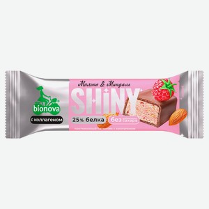Батончик протеиновый Bionova Shiny глазированный малина и миндаль без добавления сахара, 40 г