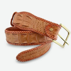 EXOTIC LEATHER GENUINE PREMIUM ACCESSORIES Широкий ремень из кожи крокодила с оплеткой по краю, цвет: Бронзовый, размер: 125х4,5 см