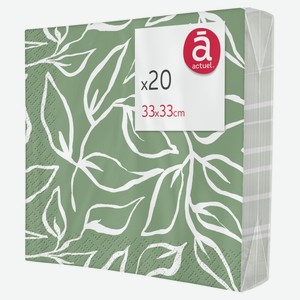 Салфетки бумажные Actuel 3-слойные зеленые 33Х33 см, 20 шт