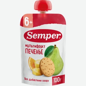 Пюре фруктово-злаковое SEMPER Мультифруктовое с печеньем, с 6 месяцев, 100г