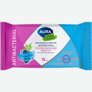 Влажные Салфетки Aura Tropic Cocktail Антибактериальная 15Шт