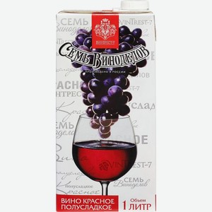 Вино СЕМЬ ВИНОДЕЛОВ кр. п/сл., Россия, 1 L