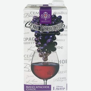 Вино СЕМЬ ВИНОДЕЛОВ кр. сух., Россия, 1 L