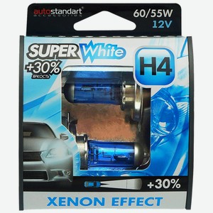 Лампа для авто AUTOSTANDART галогенная головного света SuperWhite H4-12V 60/55W P43t 2шт 106007, Китай
