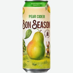 Сидр фруктовый Бон Сезон Груша ароматизированный газированный сладкий фильтрованный пастеризованный, 430мл