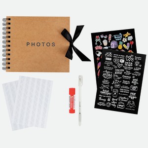 BRAUBERG Фотоальбом Black&Kraft, 16*18см, 20 черн лист, обложка КРАФТ, уголки/стикеры/ручка/клей