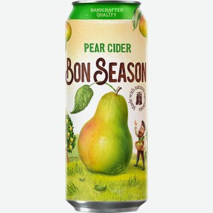 Сидр BON SEASON Груша фруктовый ароматизированный газированный сладкий фильтрованное пастеризованное 4,5%, 0.43л