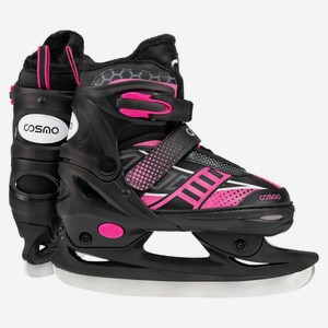 Коньки ледовые женские Cosmoride с мехом черно-розовые, р 31-34