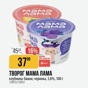 ТВОРОГ МАМА ЛАМА клубника-банан; черника, 3,8%, 100 г