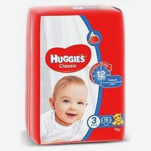 Подгузники Huggies Classic 3 размер 4-9 кг, 16 шт