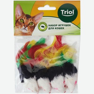 Игрушка Triol Мышь-погремушка с пером чёрно-белая упаковка 4 шт.