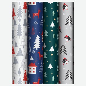 Упаковочная бумага глянц. 70*100см, MESHU  New Year , 80 г/м