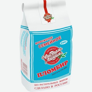 Пломбир Чистая линия Семейное ванильное 12% БЗМЖ 450г, 450 г