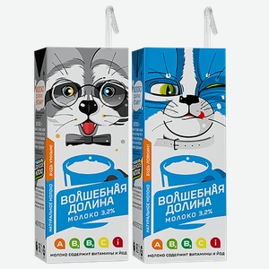 Молоко ВОЛШЕБНАЯ ДОЛИНА с витаминами 3,2%, 200мл