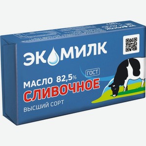 Масло сладкосливочное Экомилк Традиционное 82.5% БЗМЖ 180г, 180 г