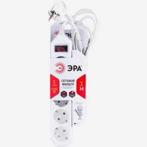 Сетевой фильтр ЭРА 5 розеток,3м,с/з, выкл., Китай