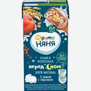 Детское питание каша ФРУТОНЯНЯ из 5 злаков молочная с персиком 6мес, Россия, 200 мл