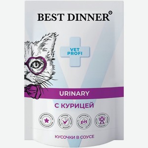 Корм влажный Best Dinner Urinary диетический полнорационный для кошек для профилактики МКБ кусочки в соусе с курицей 85г, 85 г