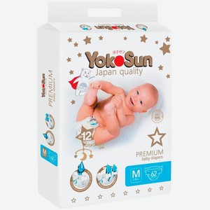 Подгузники YokoSun Premium M 5-10кг 62шт., 62 шт