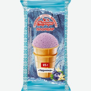 Мороженое Свитлогорье пломбир черника с кусочками ягод в вафельном стаканчике 12% БЗМЖ 95г, 95 г