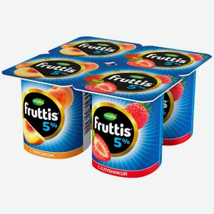 Продукт йогуртный FRUTTIS паст. сливочный клубника/персик 5% без змж, Россия, 115 г
