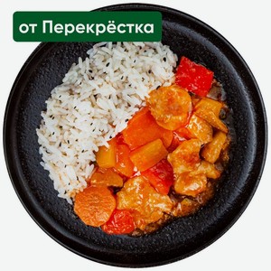 Рис отварной с курицей в кисло-сладком соусе Перекрёсток Select 240г, 240 г
